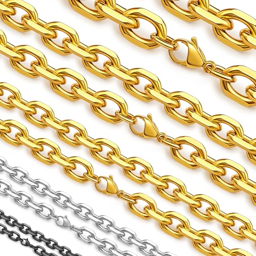 Hoyazvet 18K Gold Plated Cable Chain Necklace 5mm 22 inch Long Men's Fashion Jewelry