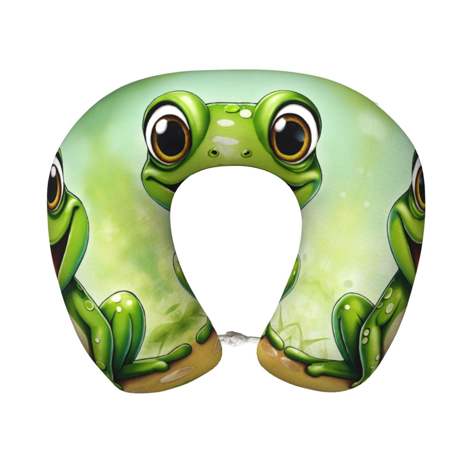 peiyeety Green Frog Print Custom U-Shaped Pillow,Memory Foam Cervical Neck Travel Pillow,for Home,Camping,Travelling