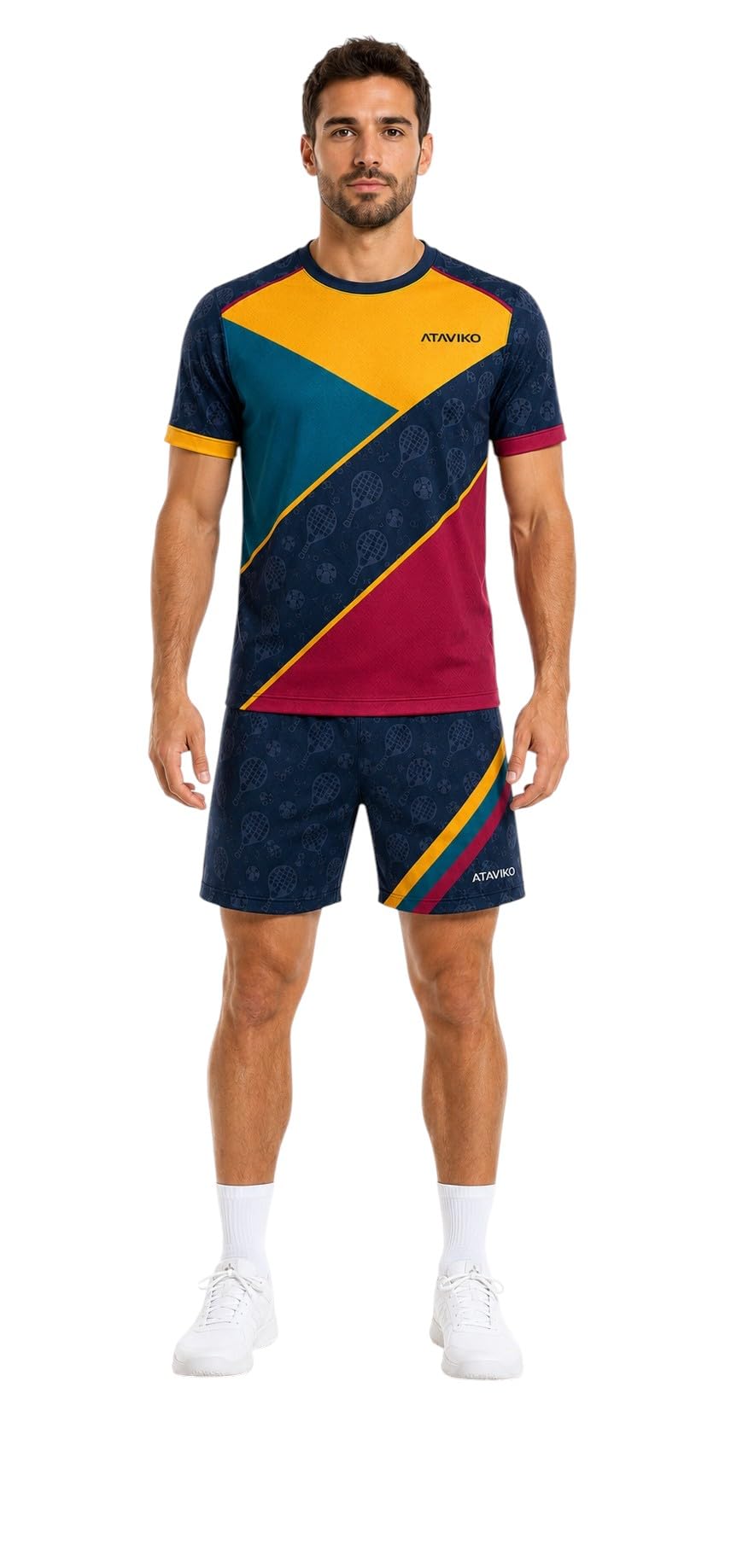 Completo Padel Tennis Uomo, Maglia con Pantaloncino con Tasche Frontali, Tessuto Sportivo Leggero e Traspirante, Made in Italy