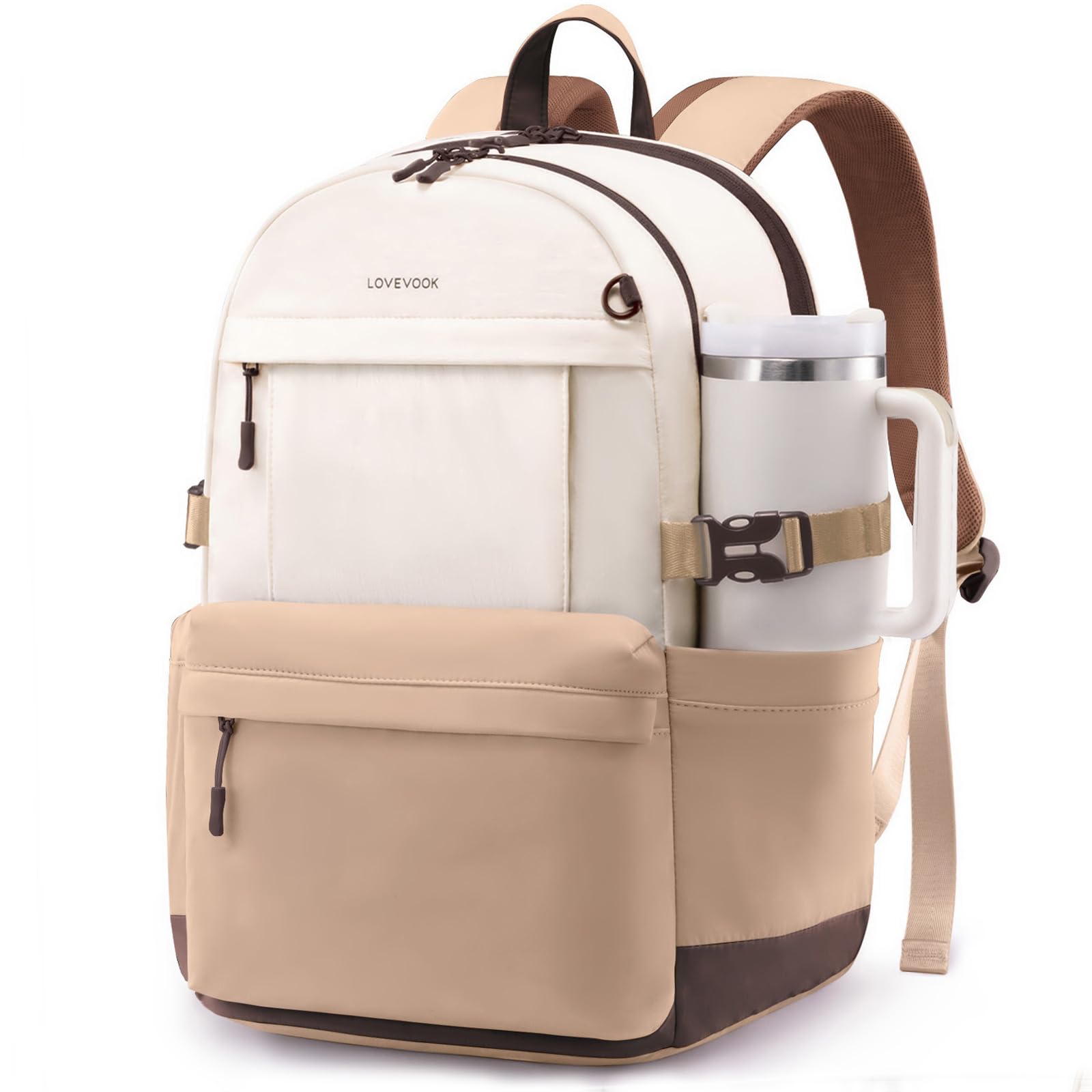 LOVEVOOK Rucksack Damen, 15,6 Zoll Laptop Schulrucksack Teenager mit Großem Fach für Trinkflaschen, Tagesrucksack Arbeitsrucksack Elegant, Leichte Schultasche Travel Backpack für Reise Uni Work
