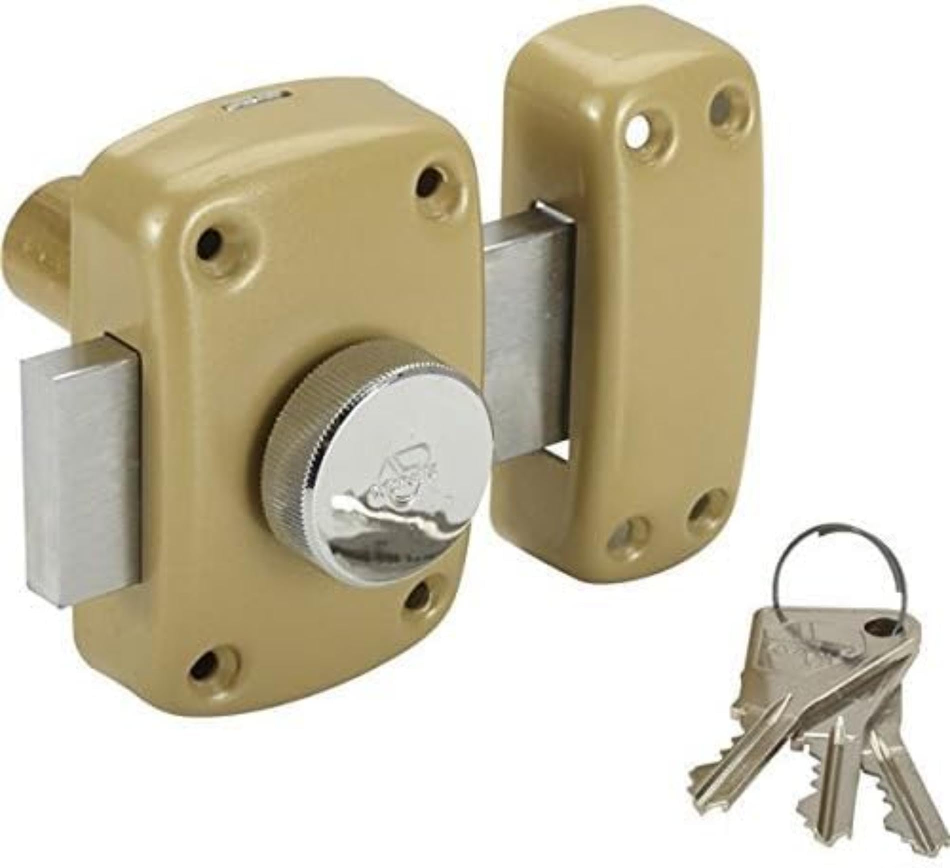 Vachette Verrou de porte Bouton/Cylindre CYCLOP - Ouverture à Bouton intérieur, Clé extérieur - Cylindre ø 23 mm, Longueur 40 mm, 5 goupilles - 67600-40/SC - Anti crochetage - 3 clés
