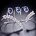 dnswez Blue Rhinestone CZ Cubic Zirconia Adjustable Multiple Finger Ring Palm Cuff Handlet for Women Silver Tone