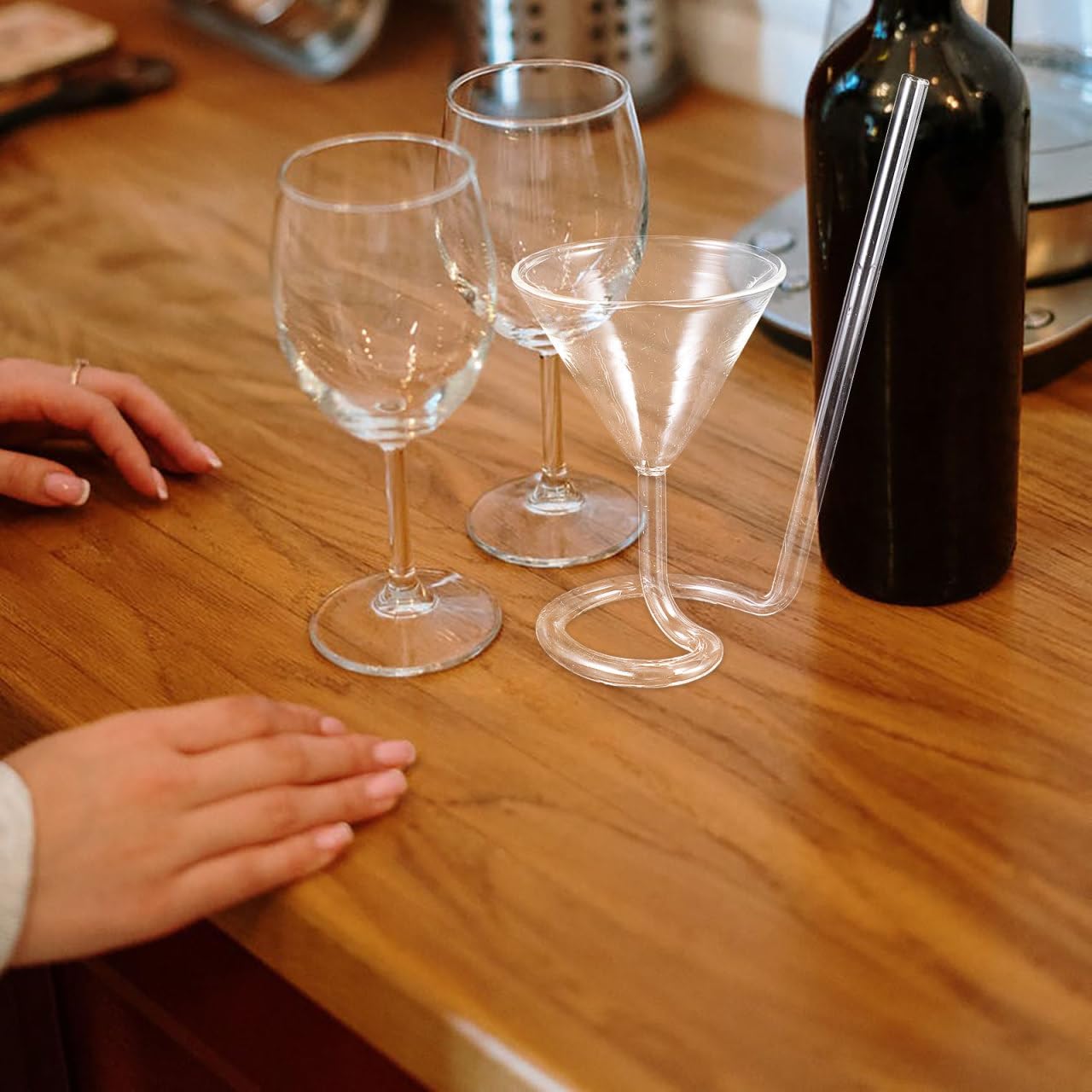 Hemoton Creative Spiral Cocktail Glass with Built-in Straw 4Oz Transparent Wine Cup for Outdoor Parties Bbq Home Bar Use Unique Long Tail Goblet for Fun Sipping