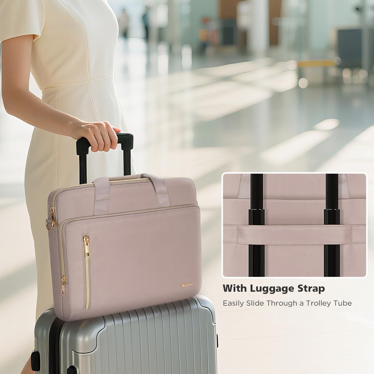 KIZUNA Laptop Bag 17 Inch Computer Shoulder Messenger Case Sleeve Briefcase For 17" Lenovo IdeaPad 3i Gen7/LG gram 17/17.3" MSI 17/Dell G7/17.3" HP ProBook 470/Lenovo Ideapad 700/DELL,Khaki - Image 6