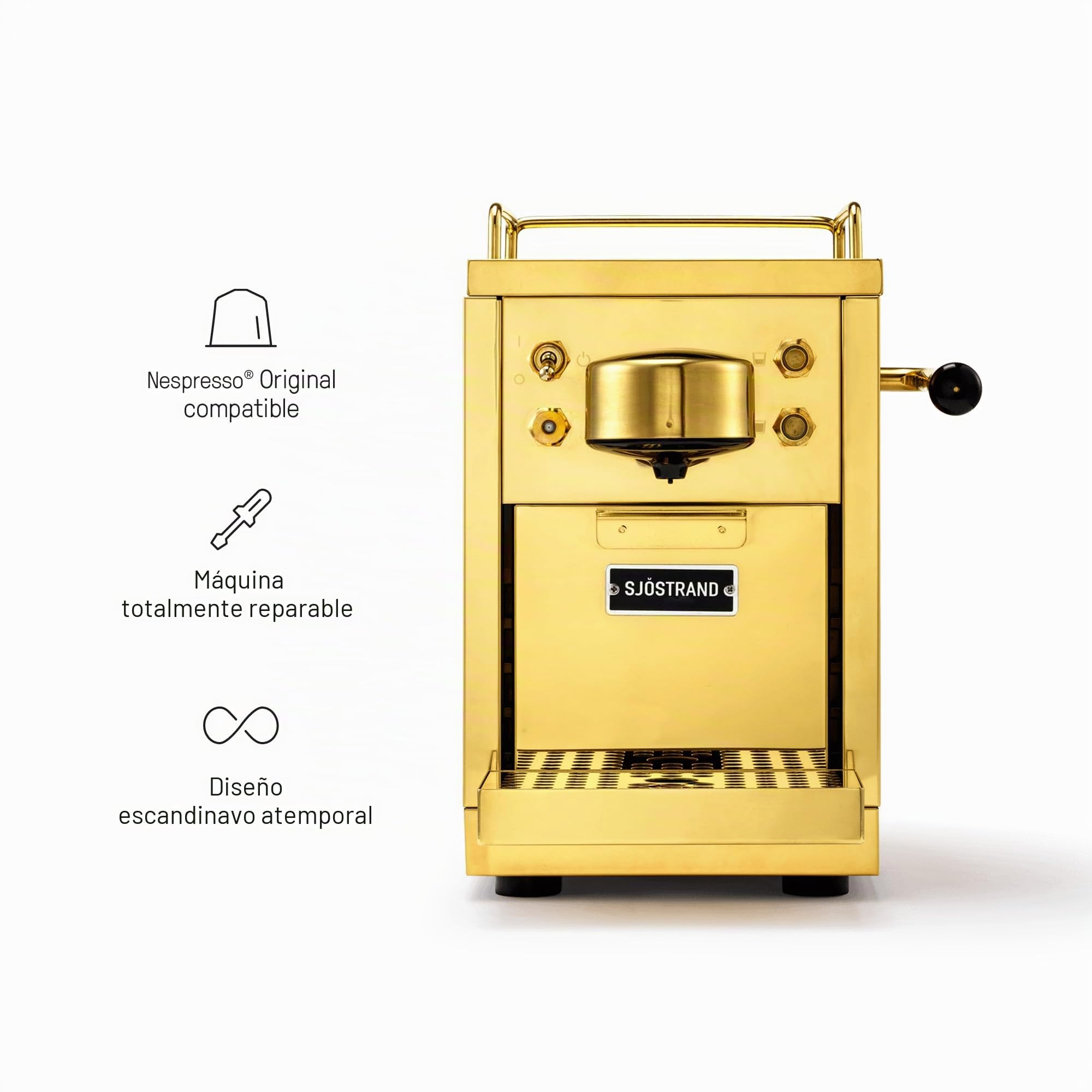 Sjostrand máquina de café en cápsulas, compatible con Nespresso, acero inoxidable, oro