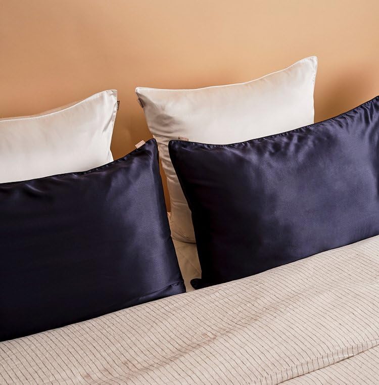 Emily's Pillow - Taie D'oreiller En Pure Soie De Mûrier Biologique - 22 Momme - Qualité Supérieure Grade 6A - Certifiée Oeko-Tex - Bleu Nuit - 65x65 Cm