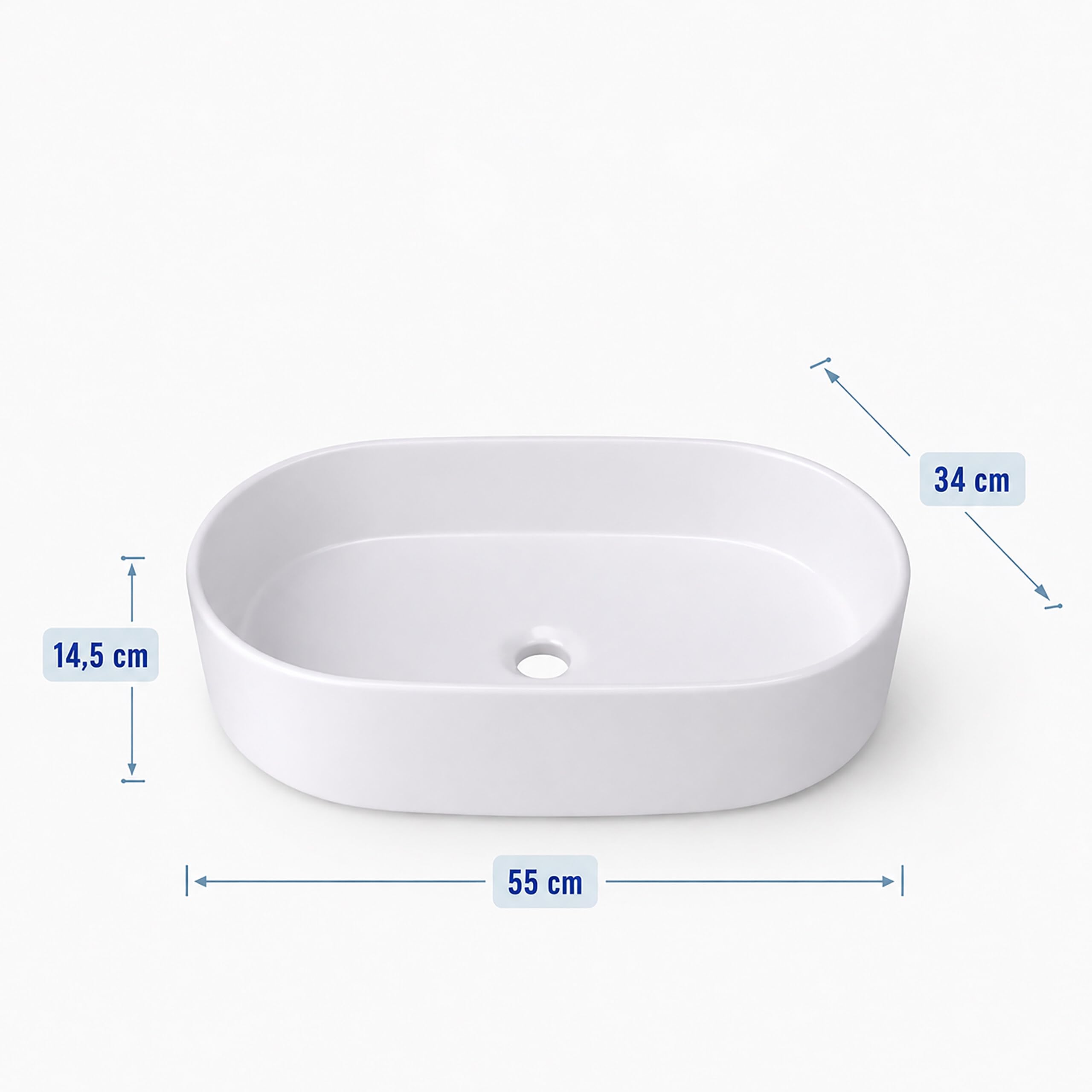 Relaxdays lavabo oval sobre encimera, 14,5 x 55 x 34 cm, blanco