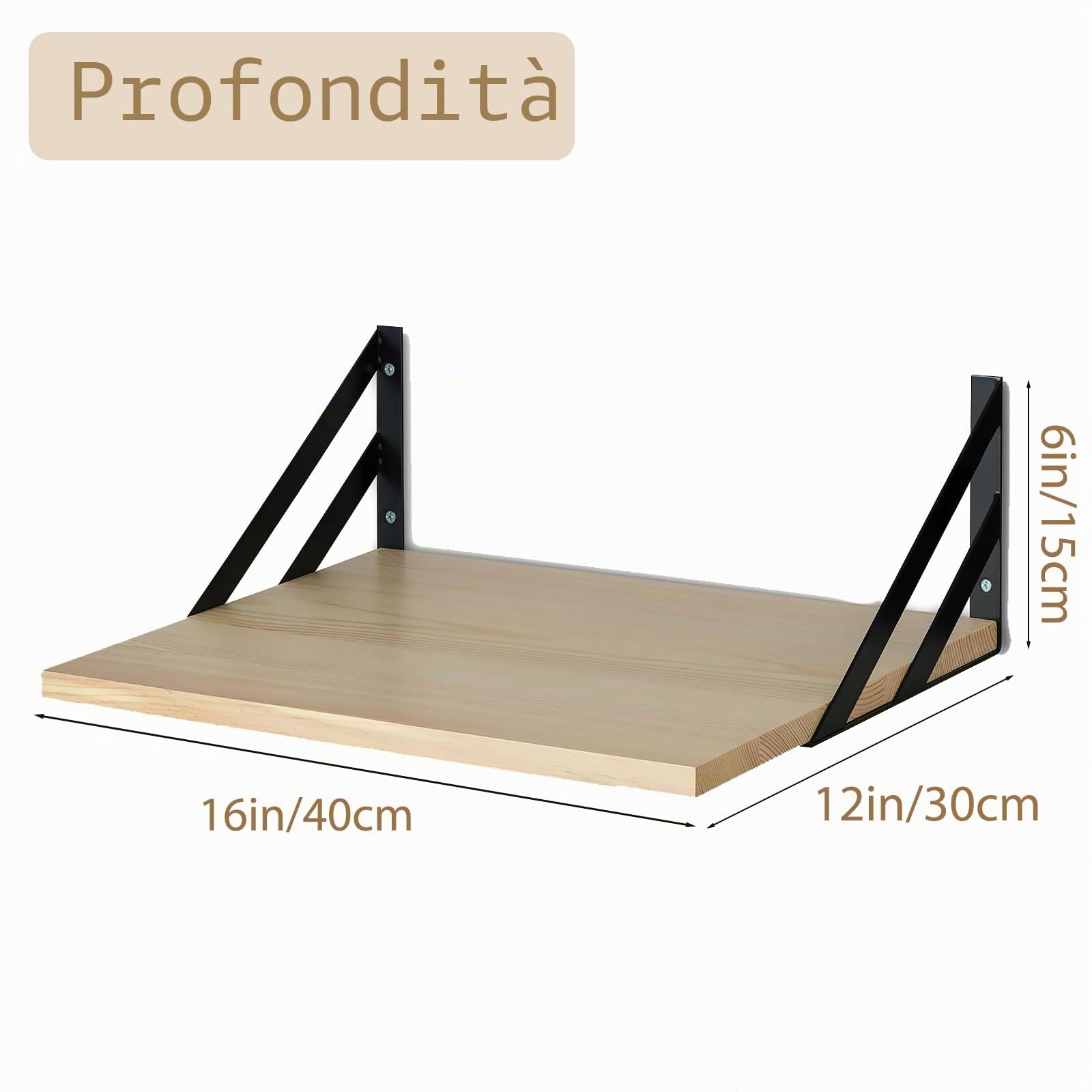 Grande Mensole da Parete in Legno Naturale, 40x30cm, Set da 2 | Mensola da Muro, Contiene Libri, Piante, Elettronica, per Bagno, Cucina, Camera da Letto, Soggiorno