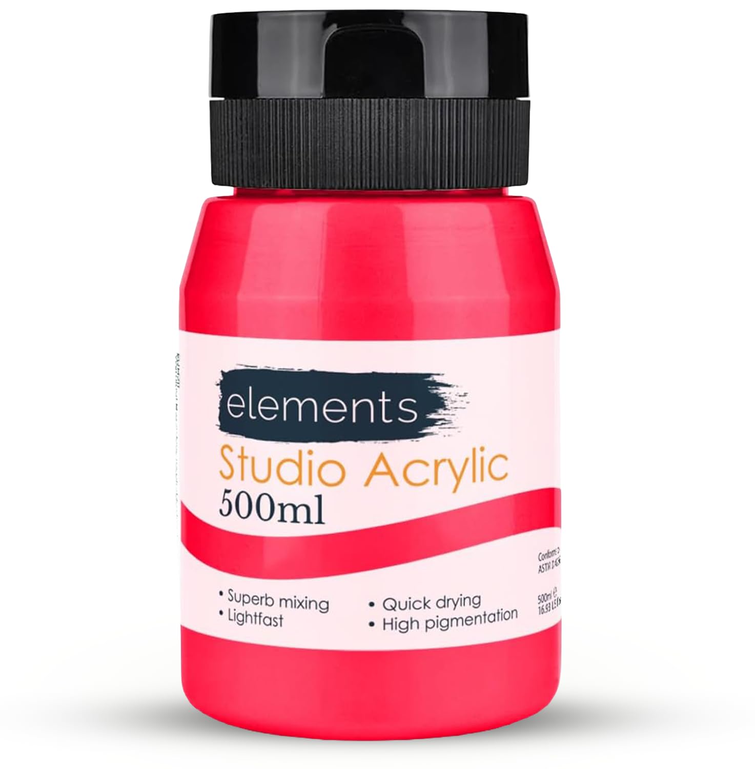 Elements 500 ml Studio Acrylic Paint Tub – Quick-Drying Paint for Canvas, Wood, Glass, and More – Low-Odour Highly Pigmented Vibrant Acrylic Paints – Neon Pink