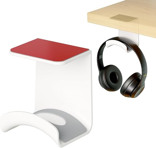 Liboer Under Desk Headphone Stand with Strong Adhesive, Mini Headset Hanger Holder for Gaming Headphones, White