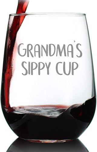 Bevvee Grandma's Sippy Cup – Copa de vino sin tallo para abuelas – Bonitas copas de cumpleaños – Grande 17 onzas Custom