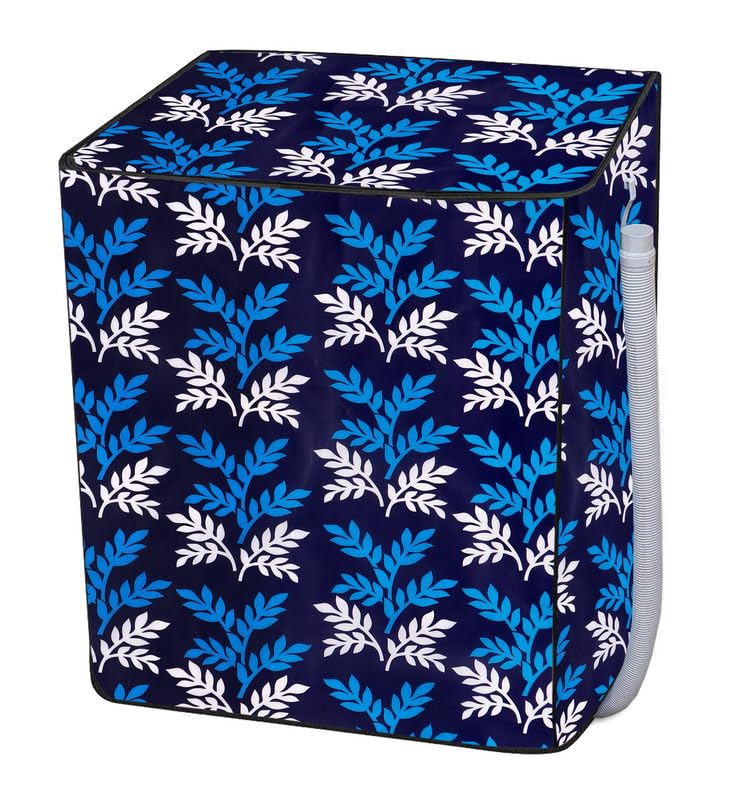 Image of PVC Printed Semi Automatic Washing Machine Cover Compatible For Samsung, Lg, Whirlpool 6Kg, 6.2Kg, 6.5Kg, 7Kg, 7.2Kg, 7.5Kg, 8kg, 8.5kg | Waterproof & Dustproof Cover, Blue leaf.