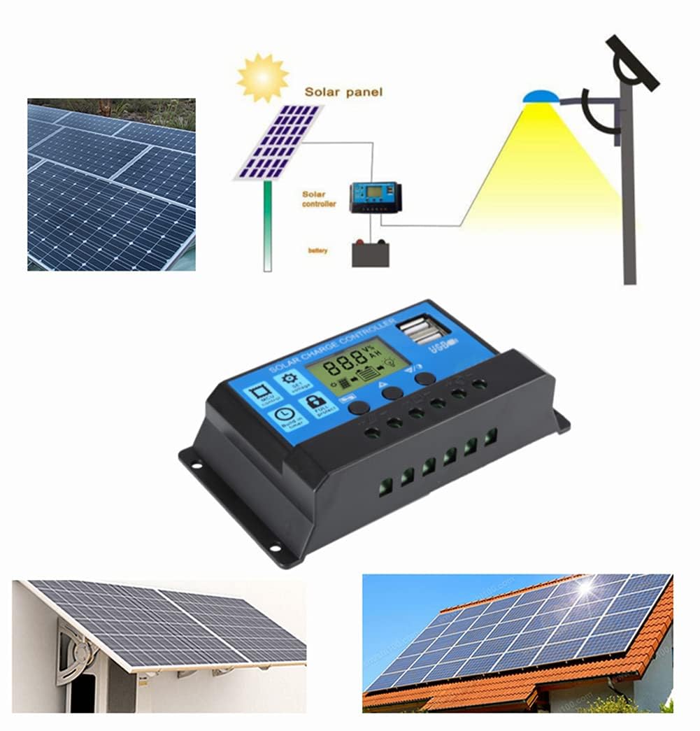 Controlador de Carga Solar PWM 30A 12V/24V Inteligente con Pantalla LCD y Puerto USB