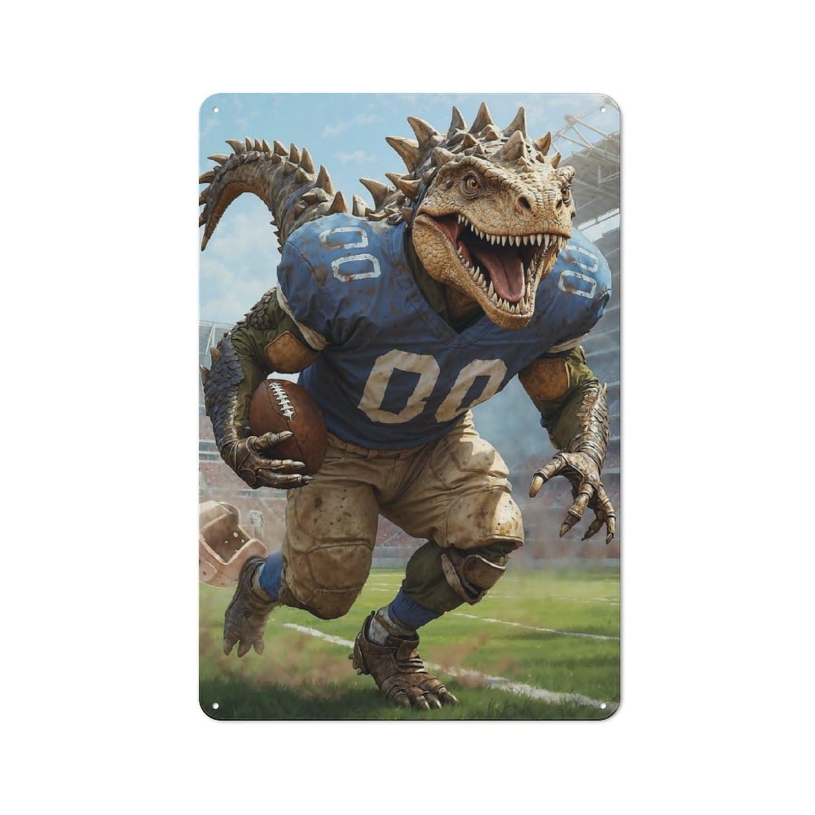 Junmoney Gridiron Dinosaur Ball Vintage Tin Sign With Design 30X20cm, Nostalgic Nostalgic Wall Art For Living Room, Hallway, Kitchen Or Cafe