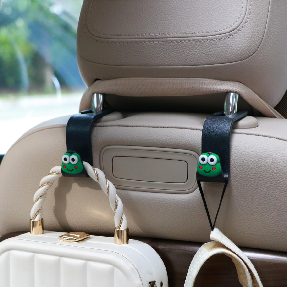MaPctSy Purse Hooks for Car Cute Frog Hook for Bags Headrest Seat Back Storage Organizer Universal Handbag Coats Umbrellas Holder Animal Accessories (2pcs)