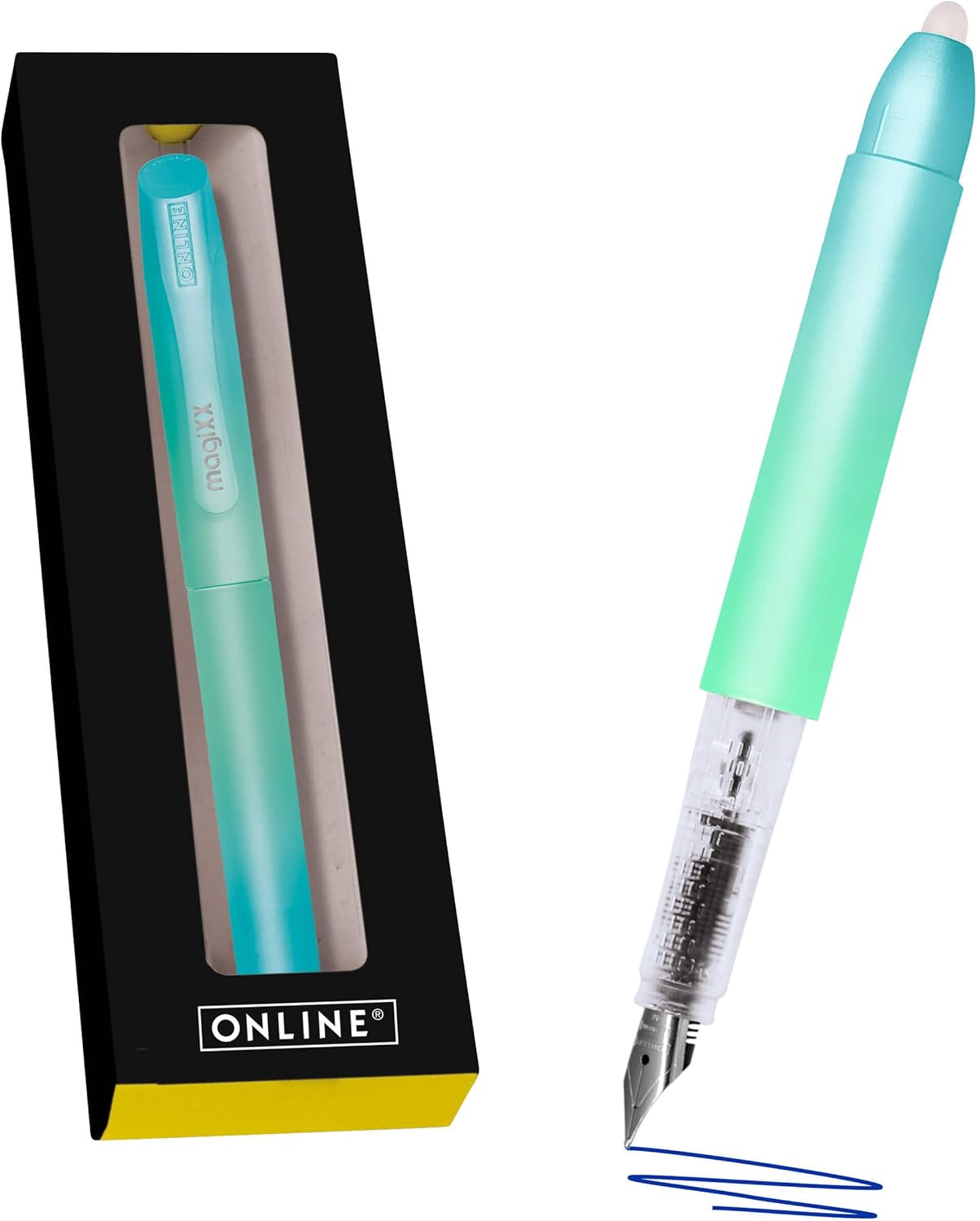 ONLINE MagiXX Turquoise Dream Fountain Pen with Erasable Blue Ink I Includes 4 MagiXX Cartridges I Write, Erase & Correct in One I Fountain Pen as a Gift for School and University