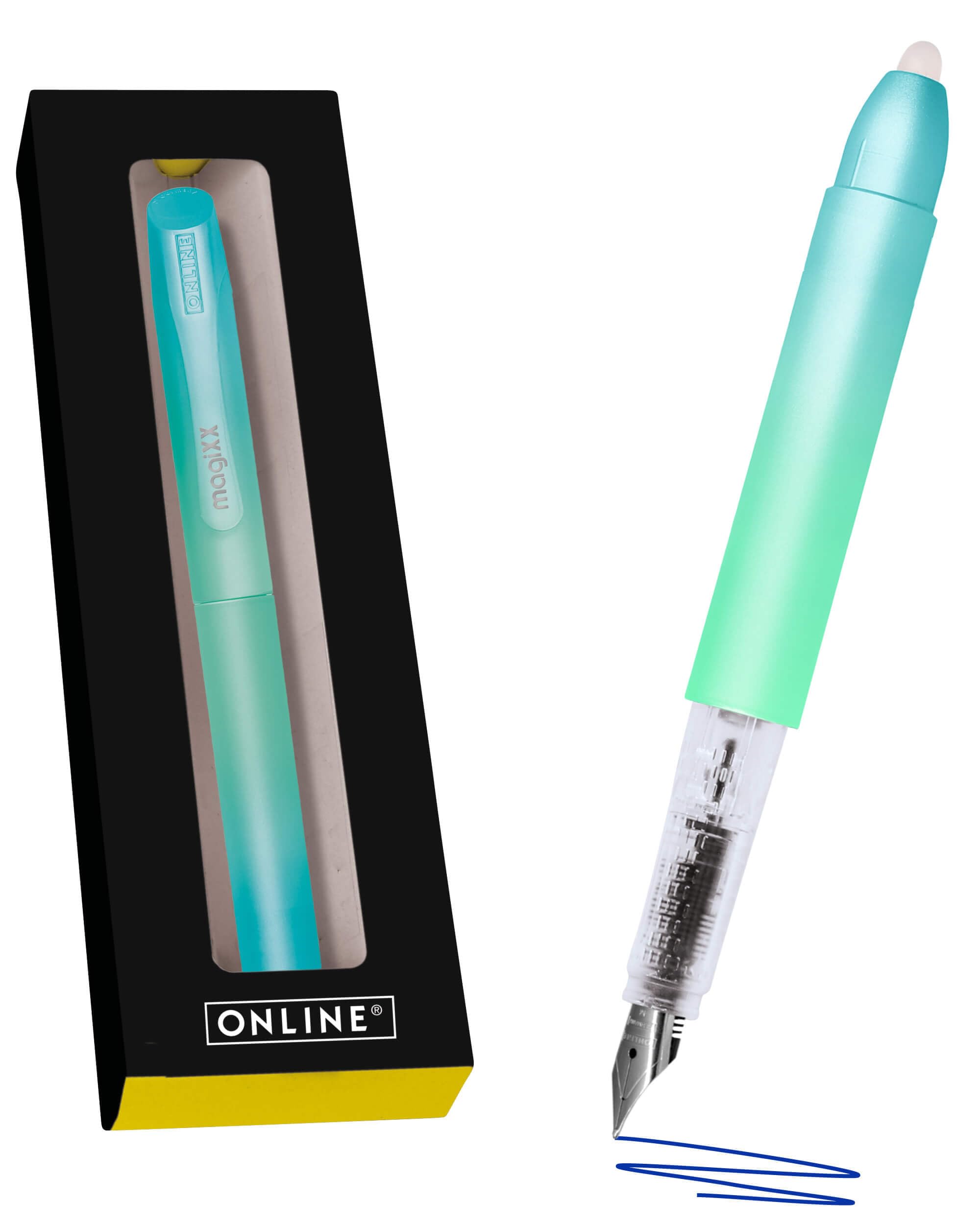 Online Füllhalter magiXX Turquoise Dream I Füller mit radierbarer, blauer Tinte I inkl. 4 magiXX Patronen I Schreiben, radieren & korrigieren in einem I Füllfederhalter als Geschenk für Schule & Uni