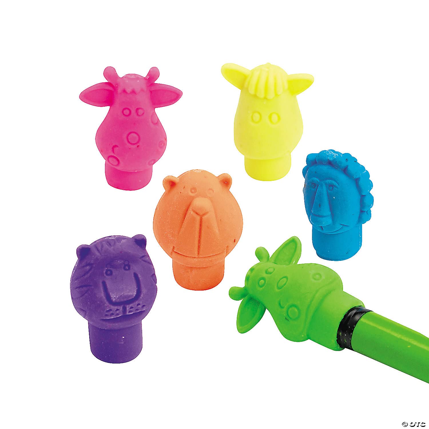 Pack of 24 Neon Zoo Animal Pencil Top Erasers - Bright & Fun Stationery for Kids