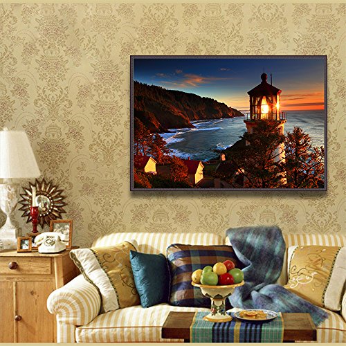 Mobicus 5D Diy Diamond Painting,By Number Kits Crafts & Sewing Cross Stitch，Wall Stickers For Living Room Decoration,Lighthouse(35X45Cm/14X18Inch) #TOP2
