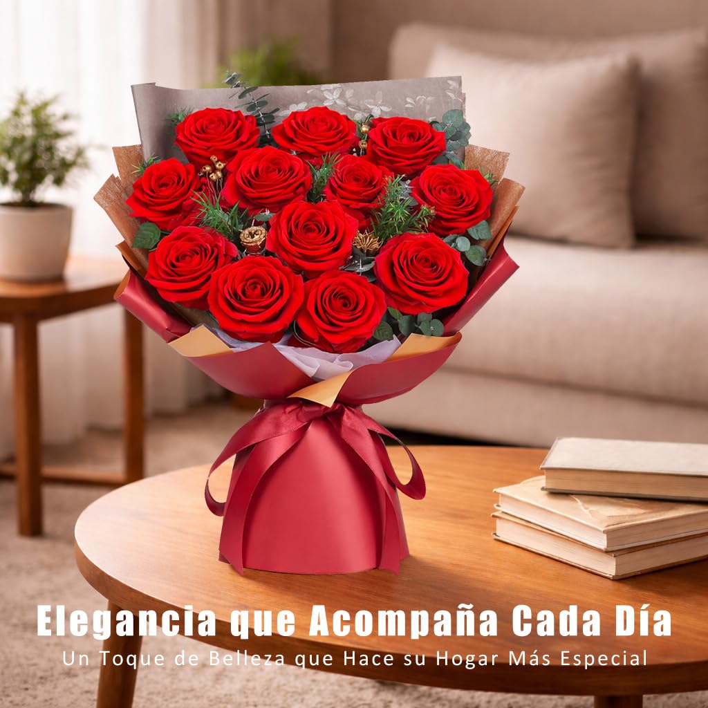 ADDWel Ramo de Flores con 12 Rosas Eternas Regalo para Día de la Madre y el Sant Jordi, Ramo de Rosa Eterna Natural Preservada, Regalos Originales para Mujer Novia Esposa o Mamá Cumpleaños Aniversario