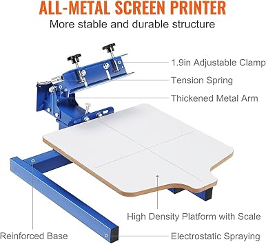 Screen Printing Machine - 1 Color 1 Station Table Press Kit with Adjustable Tension, Double-Layer Positioning Pallet for DIY T-Shirt Printing
