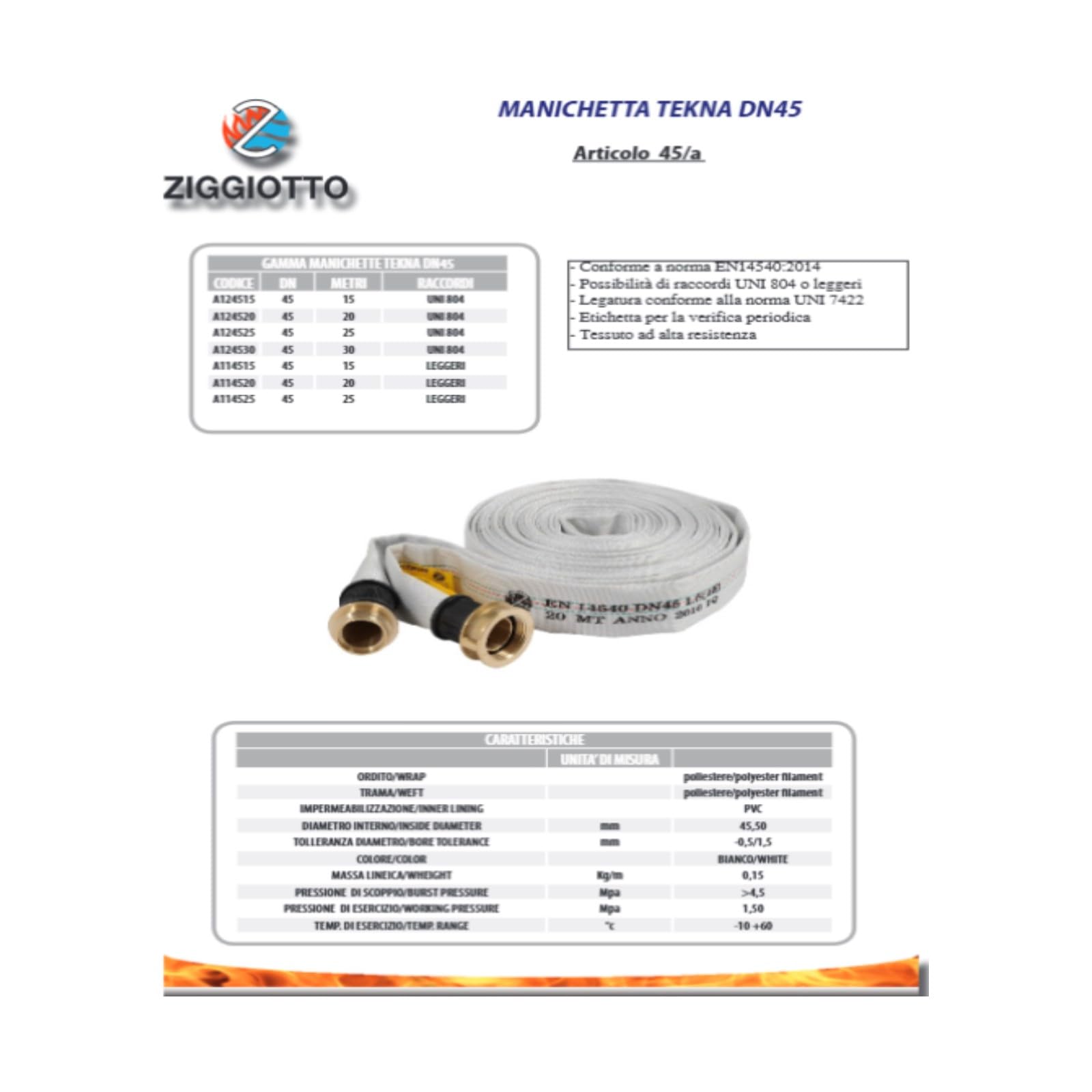Manichetta Antincendio UNI 7422 mt 20