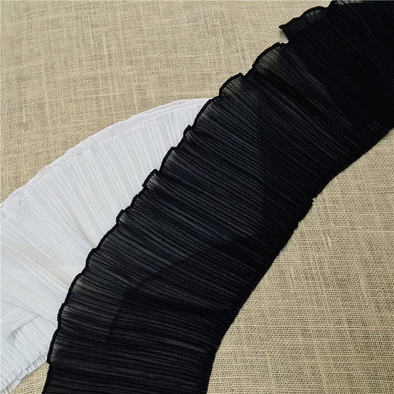 Finiture in pizzo, passamanerie for tende da 10 metri tessuto di pizzo elastico pieghettato 17 cm colletto in pizzo chiffon finiture in nastro abbigliamento fai da te abiti da sposa decor(Black)