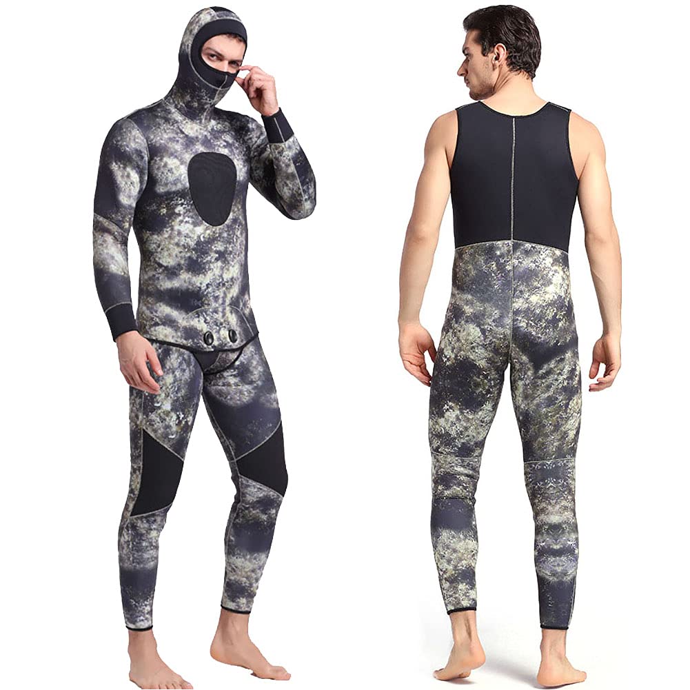 3 MM Traje De Neopreno De 2 Piezas Traje De Buceo con Escafandra para El Tamaño De Los Hombres De Pesca Submarina Surf Snorkel Plus con Capucha
