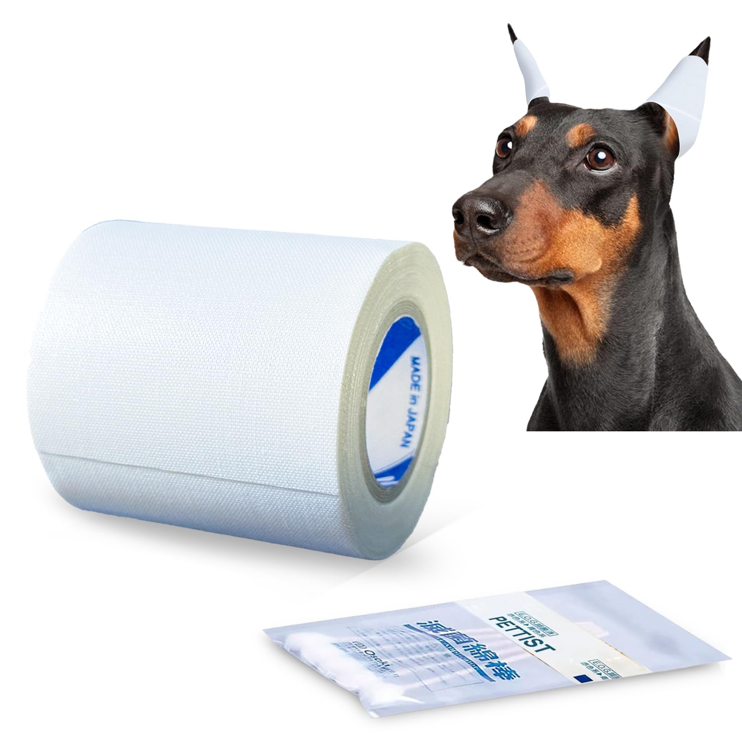 Cinta para orejas para perros, 1 paquete con limpiador de orejas de perro, cinta de algodón autoadhesiva para protección y apoyo de oídos de perro, juego de cuidado de oídos para perros (2.0