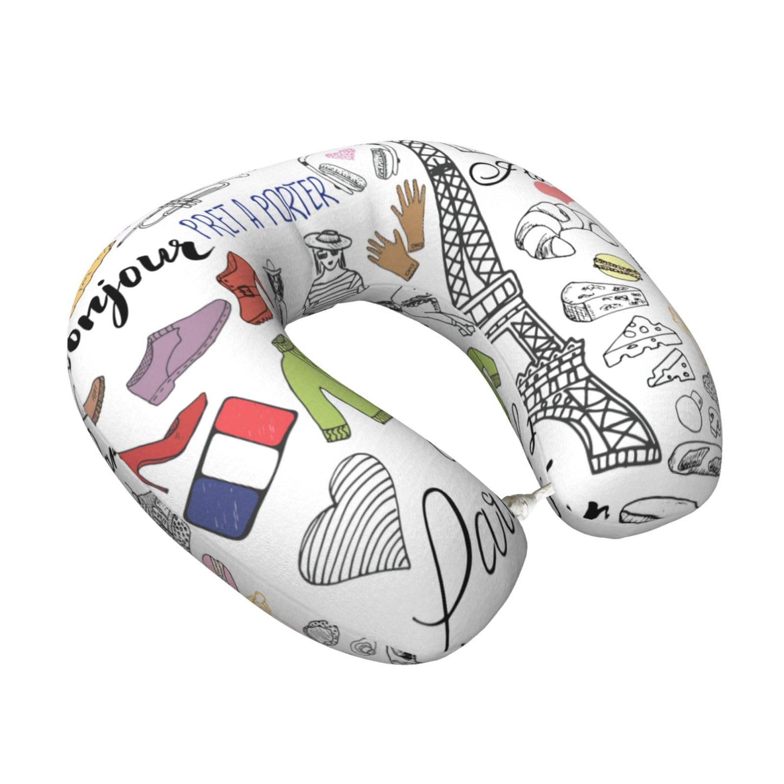 Yyoretp French Paris Tour Eiffel Tower Print Travel Pillow Pure Memory Foam Neck Pillows Portable Headrest for Airplane