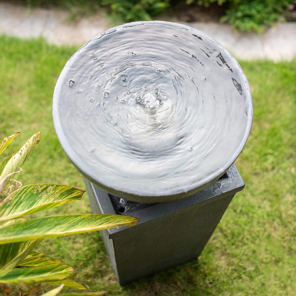 44.5" Polyresin Gray Water Fountain, Outdoor Bird Feeder/Bath with Relaxing Water Feature