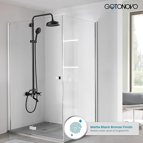 Vista 39 de gotonovo Grifo de ducha de baño, mezclador de lluvia, cabezal de ducha redondo de 8 pulgadas, mango cruzado doble con boquilla de bañera, montaje