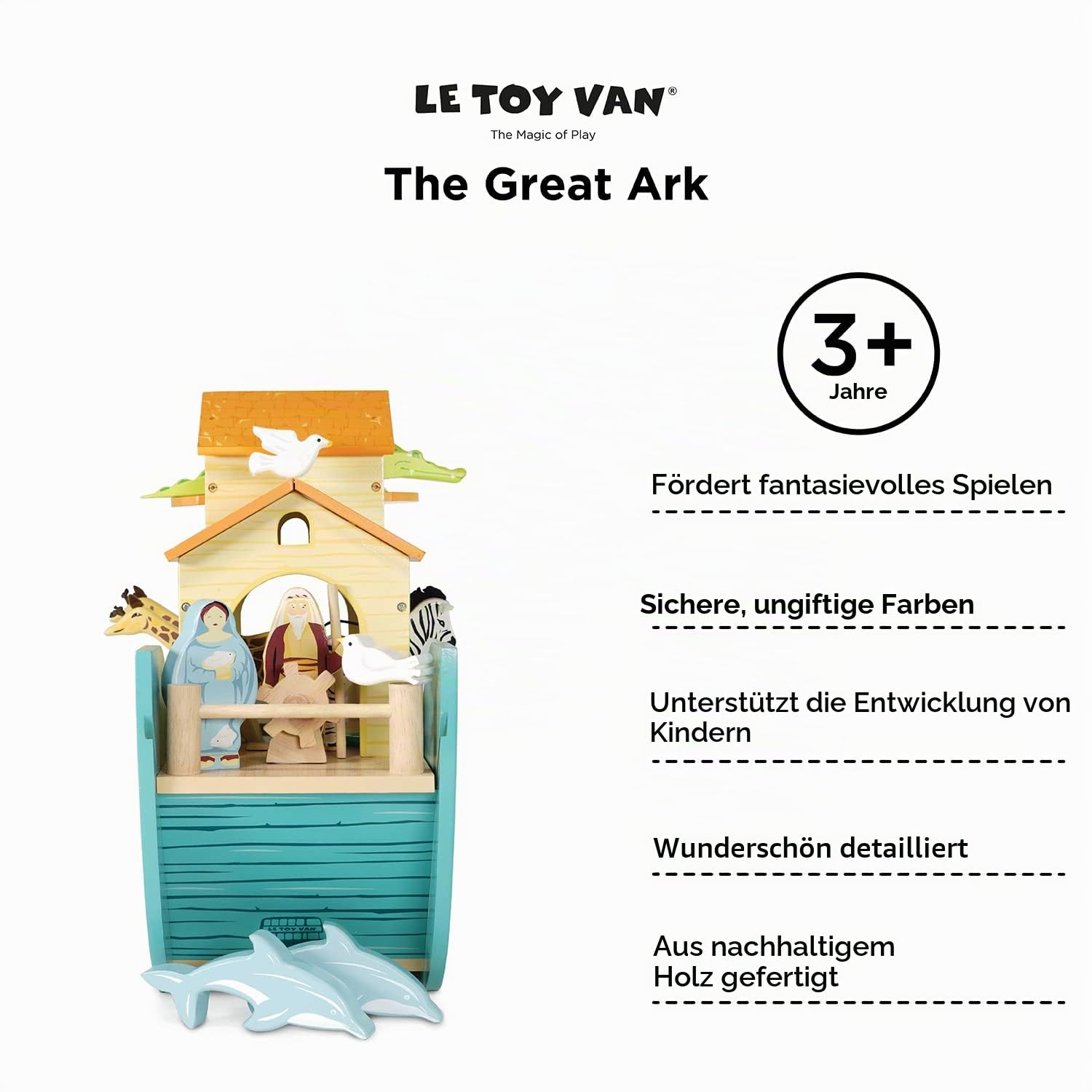 Le Toy Van – Pädagogische Rollenspiel-Arche aus Holz | Für Mädchen & Jungen | Geeignet für Kinder ab 3 Jahren, Die Große Arche, TV259