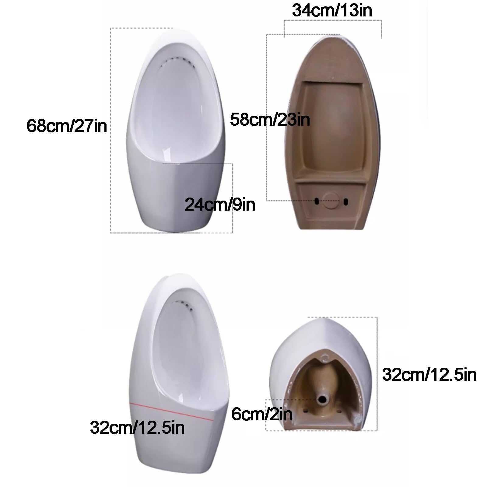 Ceramiczny Pisuar, Pisuar Męski ze Spłuczką, Montowany na Ścianie, z Zaworem Ręcznym, Pisuar o Wysokiej Wydajności, dla Rodzin, Hoteli, Rzędów Przyziemnych/ściennych