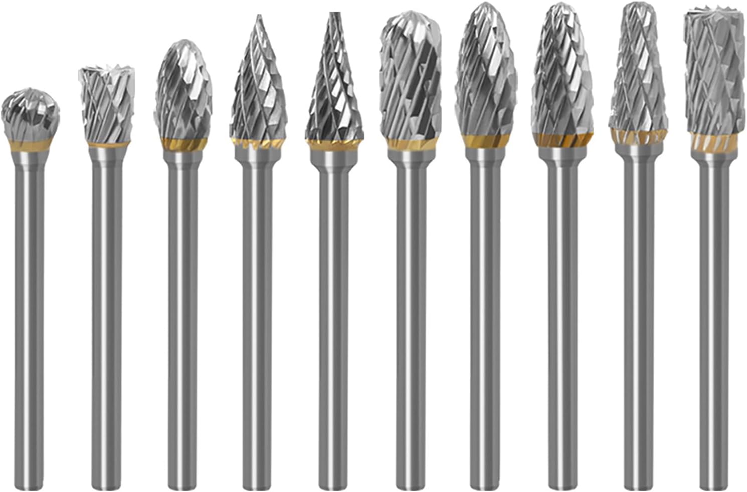 Anhoer 10 Piece Double Cut Burr Carbide Burr Set with 3 mm Shank 6 mm Grinding Head Shank Rotary Cutter Bits Rasp Set for Grinding Carving Metal Polishing Engraving Drilling