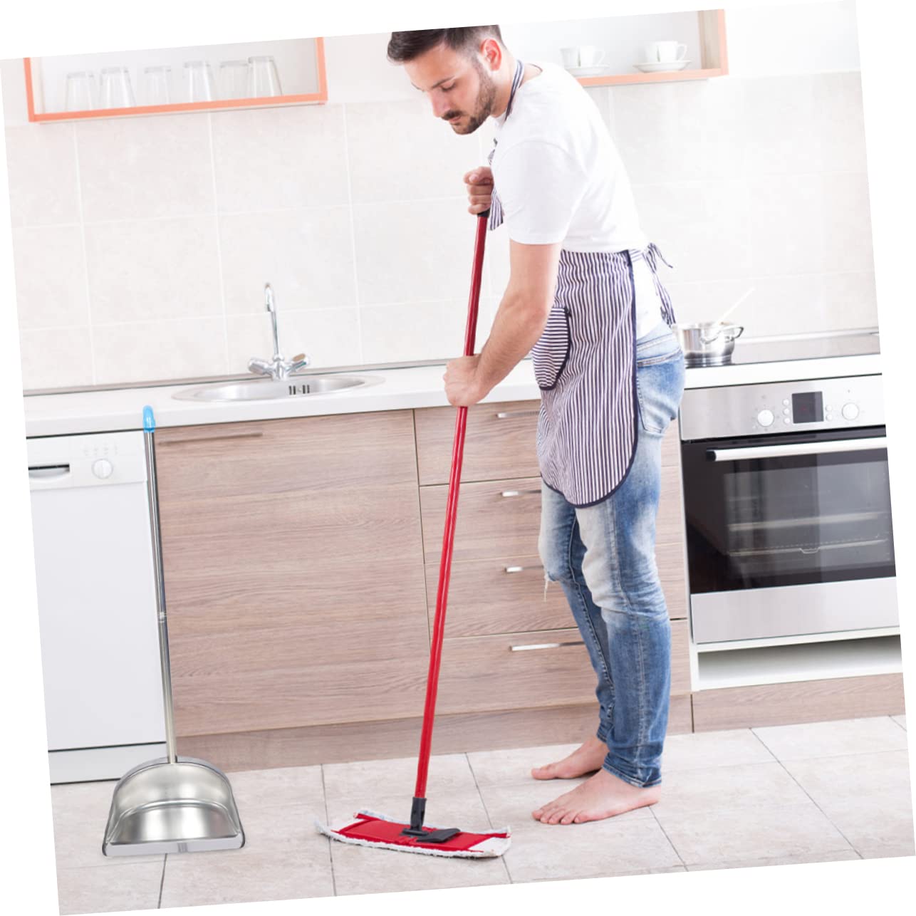 Didiseaon Pala De Basura De Acero Inoxidable Recogedor Comercial Pala Ancha De Acero Inoxidable Recogedor con Mango Recogedor De Mango Largo Oficina El Plastico Balde Sanitario Un Cuerpo
