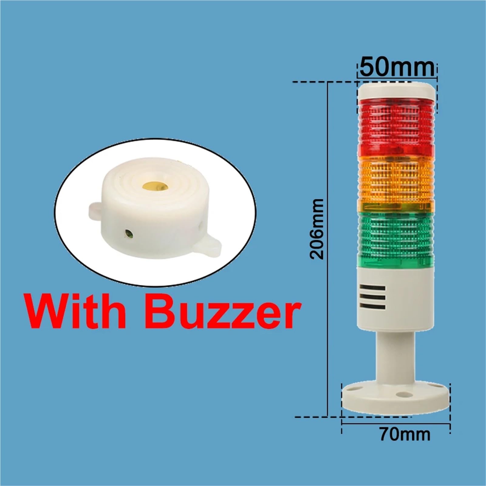 1 szt. Przemysłowe światło ostrzegawcze czerwone bursztynowe zielone do maszyny DC12/24V stały / lampa błyskowa LED AC220V sygnał ostrzegawczy lampka kontrolna (3 warstwy z brzęczykiem, DC 24