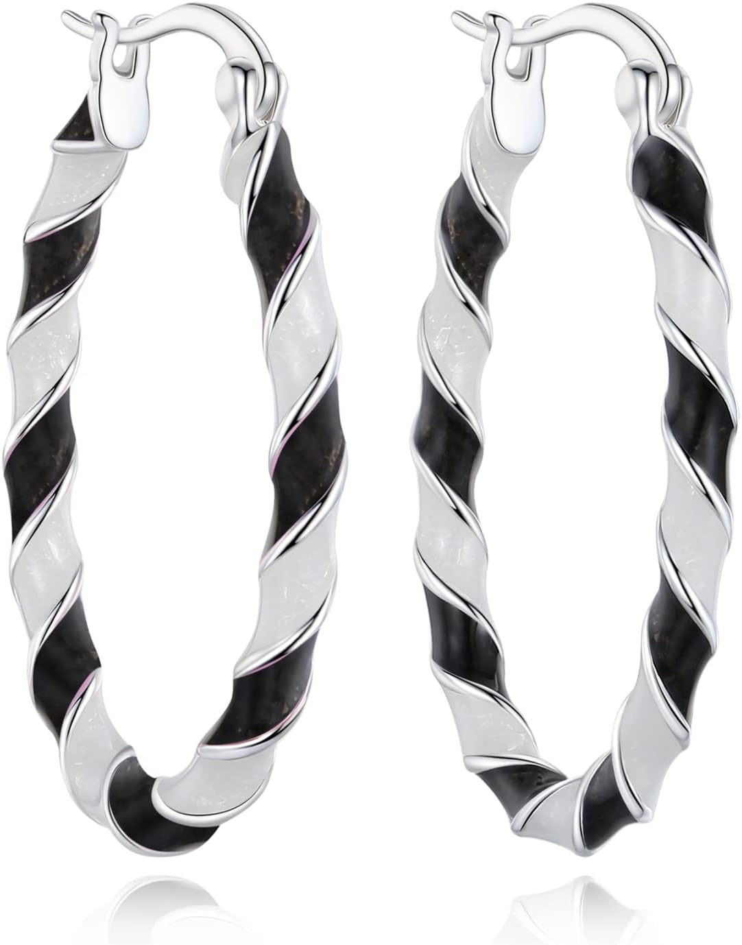 Twist Earrings-Enamel Twist Hoop Earrings, Silver Hoop Earrings For Women Statement Earrings