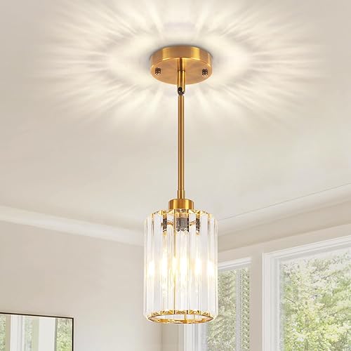 Miniatura 11 de Paquete de 2 Luces Colgantes para Isla de Cocina, Moderna Iluminación Colgante de Cristal Dorado, Accesorios de Luz Colgante de Cocina Mini