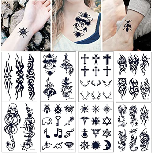Plant Juice Semi Permanent Temporary Tattoo Stickers for Men Women, Realistic Body Art Decoration for Arms Legs Back Shoulders, Water Transfer Stickers Waterproof Long Last Fake Tattoo (8 Sheets )
