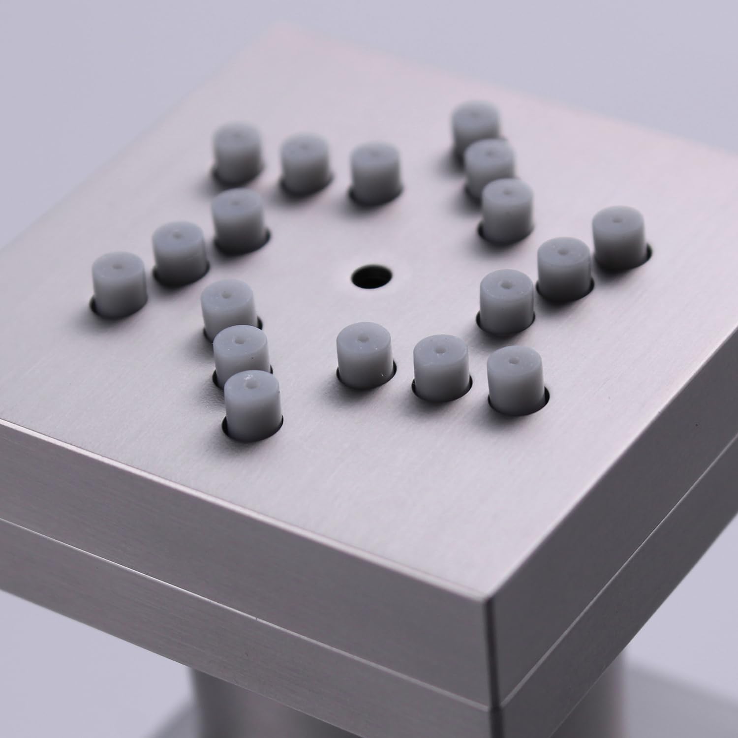 Duschkopf-Sprühdüse, gebürstetes Nickel, Messing, quadratisch, Wandmontage, 2 Funktionen, schwenkbar, Massagedüse, 4 Stück