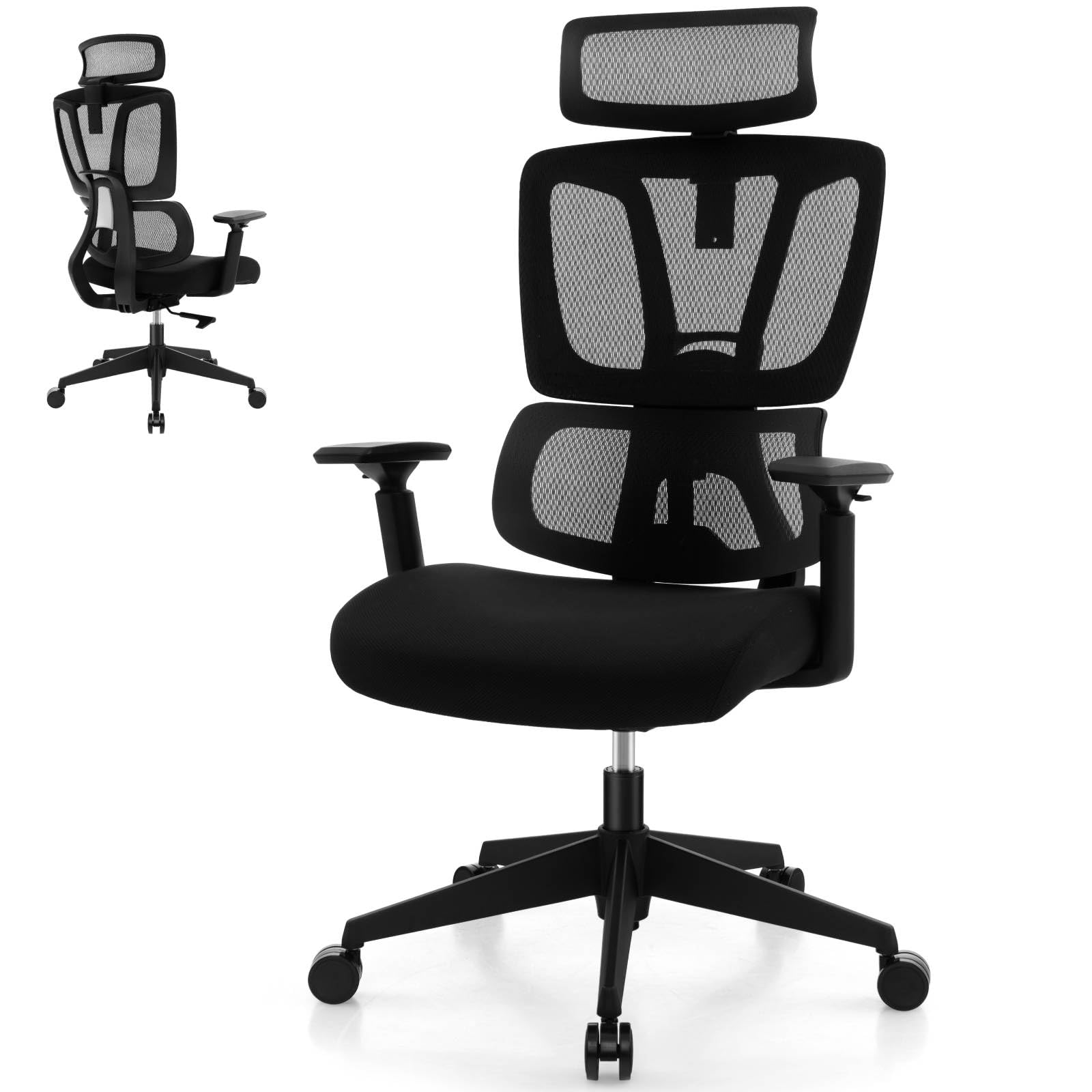 SFAREST Mesh Office Chair, 160kg Height Adjustable Computer Mesh Chair with N-shaped Lumbar Support, Headrest & Armrests, Rolling Conference Desk Chair for Home Office Reception Room