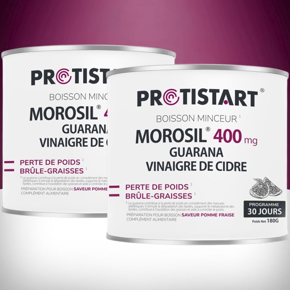 Morosil 400mg Vinaigre de cidre Guarana Boisson Minceur Brûle-graisses Efficacité Scientifiquement Prouvée du Morosil® Pomme-Fraise, Lot de 2 Pots, 180g, Programme 60 Jours PROTISTART