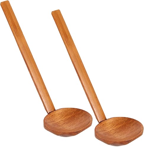 Cuchara de ramen de mango largo, cuchara grande de madera para olla caliente, cucharas de sopa de concha de tortuga, 2 cucharas de ramen de mango