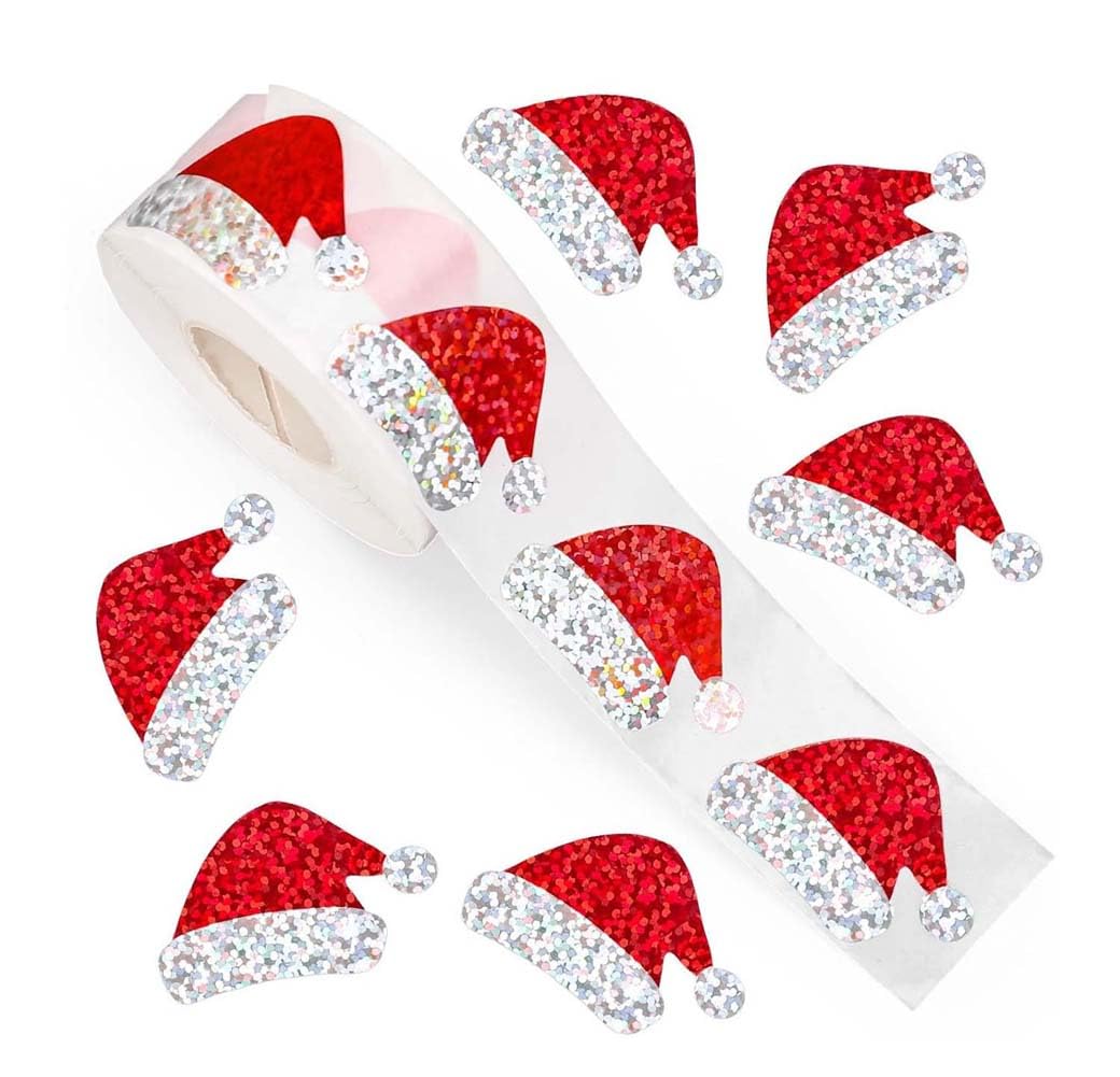 Christmas Stickers Roll for Envelope - Round Apples Stickers Roll Merry Christmas Sticker Self Adhesive Tag Seals Labels for Holiday Greeting, Sealing, Gifting, Gift Decorations (Santa's Hat)