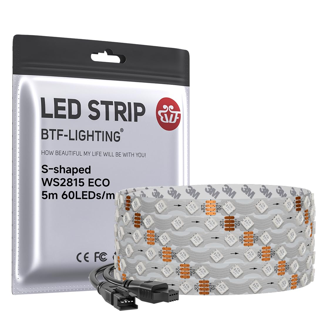 BTF-LIGHTING WS2815 Taśma LED w kształcie litery S Zig Zag 5m 300 LED/pikseli RGB