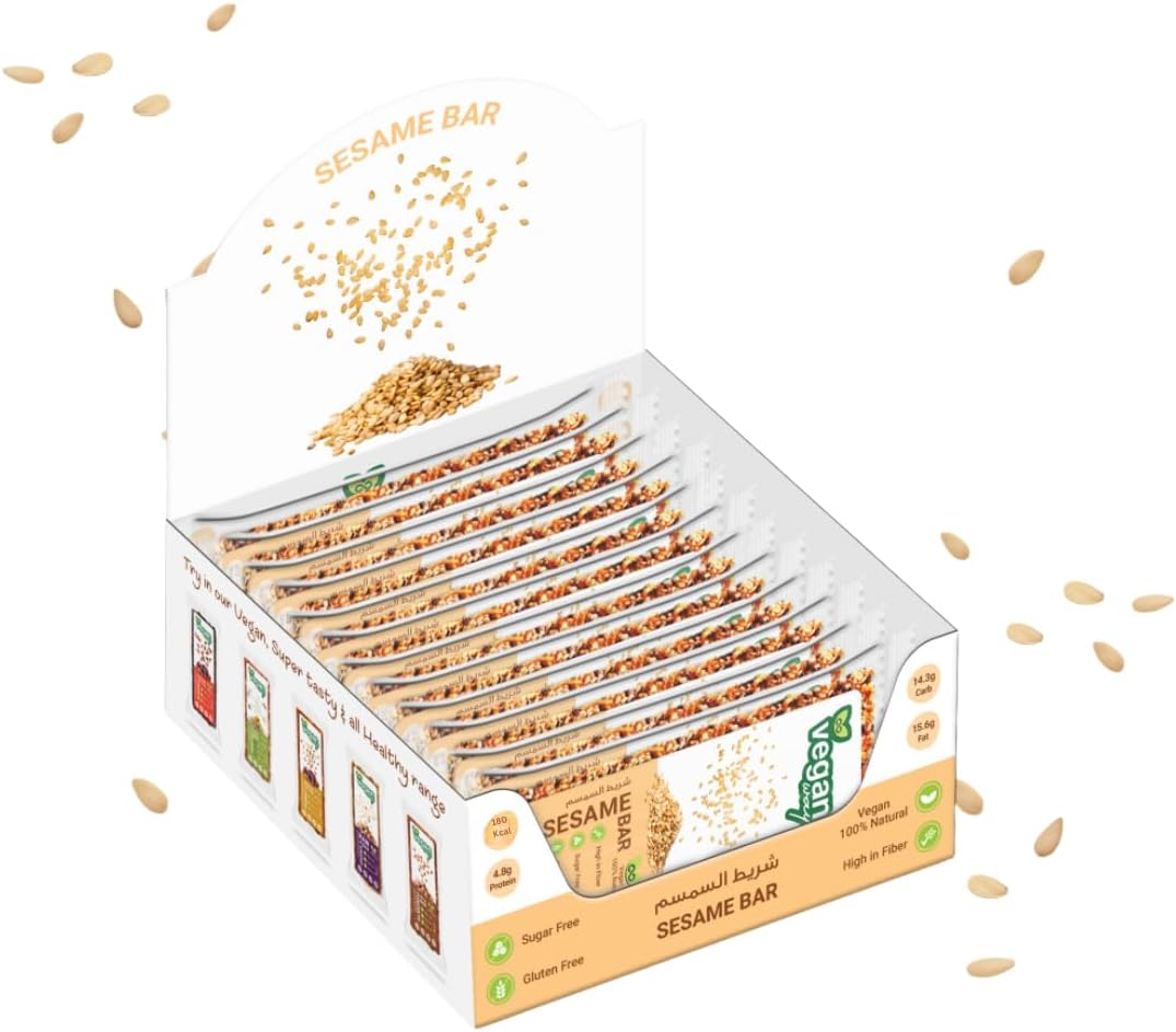 Vegan Way Sesame Granola Bars Dispenser with Flax Seeds and Dates | All Natural, Gluten Free – Crunchy Plant-Based Snack | Vegan | Superfood | Individually Wrapped Bars | 12 x 40g