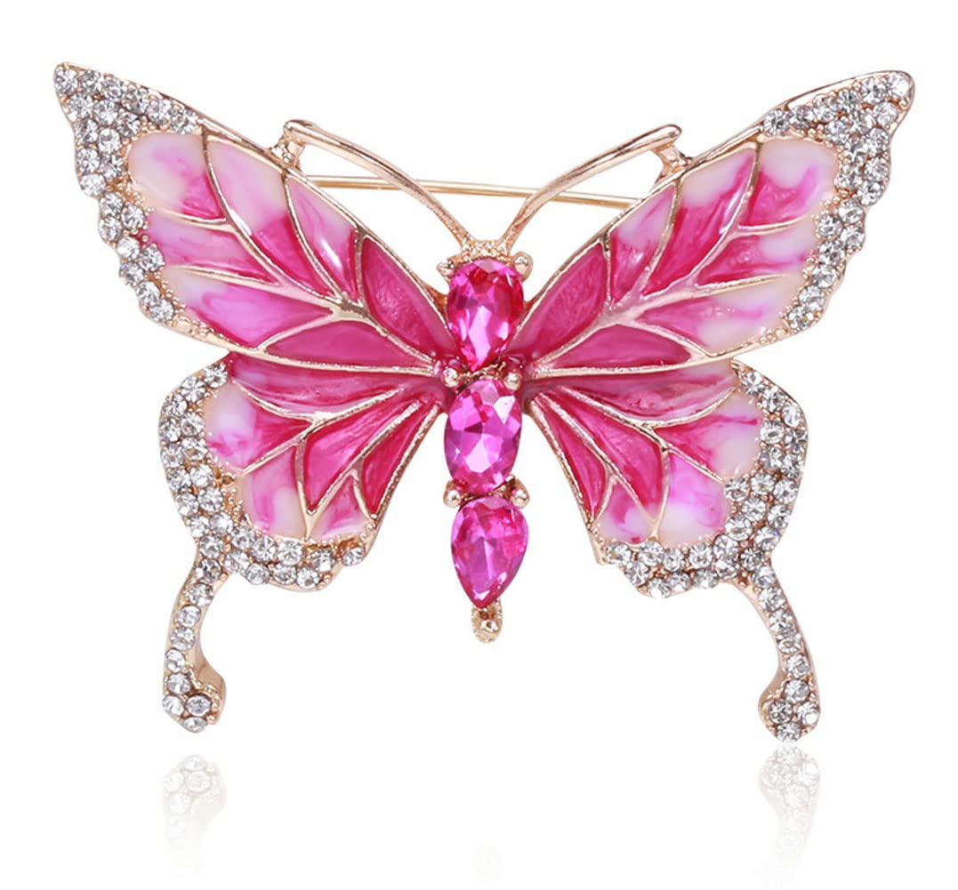 Womens Brooch Pins Brooch Clips Butterfly Pink Chest Brooch Gem Jewelry Crystal Rhinestone Accessory for women-91