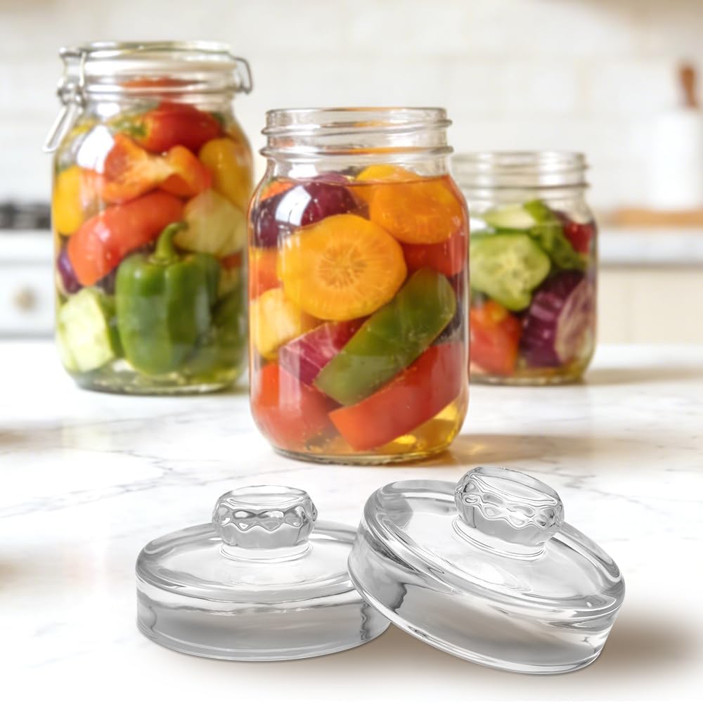 9 Pack Fermentation Glass Weights for Large Wide Mouth Mason Jars, Fermentaion Kit with Easy Grip Handle for Picklin & Sourkrout, Dishwasher Safe