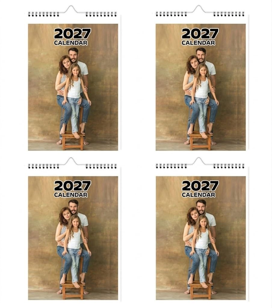 Personalised 2027 Photo Calendar | A4 Wall Planner | Personalise with your own Photos | Wirebound Office, Corporate & Home Gift. (4 x)